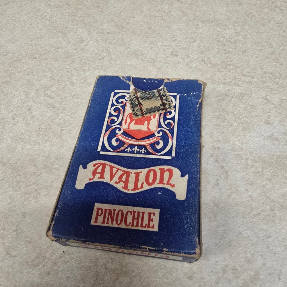 Vintage Avalon Pinochle‎ Playing Cards Deck Blue Box Made in USA Tax Stamp VV